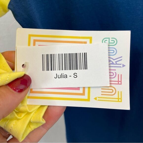 Brand new Roth tags Lularoe Julia Dress Blue and Yellow Size Small - Picture 5 of 6